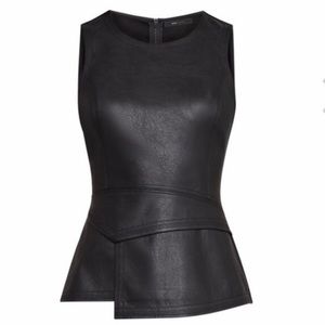 BCBGMAXAZRIA black vegan leather peplum top